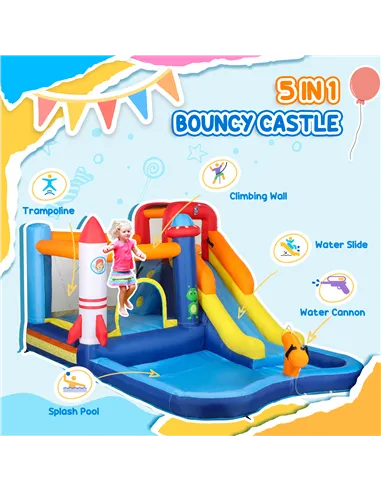 AIYAPLAY 5 in 1 Bouncy Castle for Children with 550W Blower, Water Slide, Splash Pool, Jumping Area, Climbing Wall, Cannon