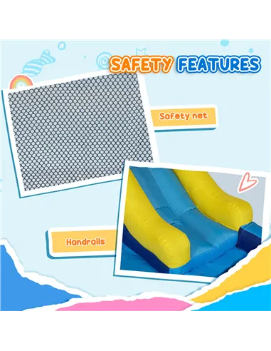 AIYAPLAY 5 in 1 Bouncy Castle for Children with 550W Blower, Water Slide, Splash Pool, Jumping Area, Climbing Wall, Cannon