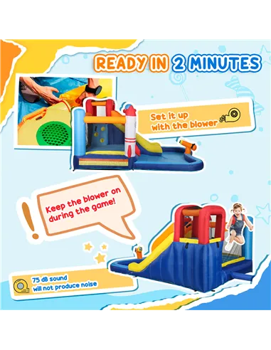 AIYAPLAY 5 in 1 Bouncy Castle for Children with 550W Blower, Water Slide, Splash Pool, Jumping Area, Climbing Wall, Cannon