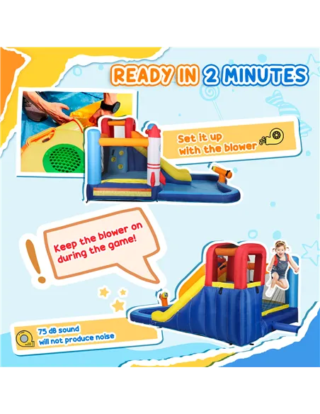 AIYAPLAY 5 in 1 Bouncy Castle for Children with 550W Blower, Water Slide, Splash Pool, Jumping Area, Climbing Wall, Cannon