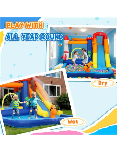 AIYAPLAY 5 in 1 Bouncy Castle for Children with 550W Blower, Water Slide, Splash Pool, Jumping Area, Climbing Wall, Cannon