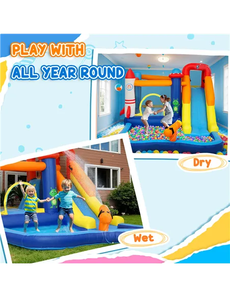 AIYAPLAY 5 in 1 Bouncy Castle for Children with 550W Blower, Water Slide, Splash Pool, Jumping Area, Climbing Wall, Cannon