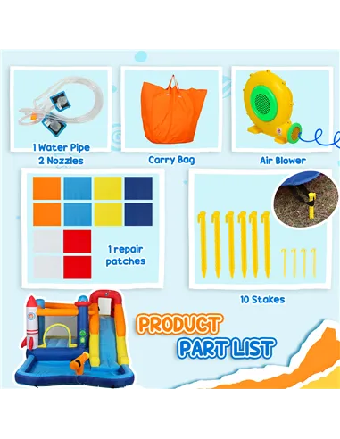 AIYAPLAY 5 in 1 Bouncy Castle for Children with 550W Blower, Water Slide, Splash Pool, Jumping Area, Climbing Wall, Cannon