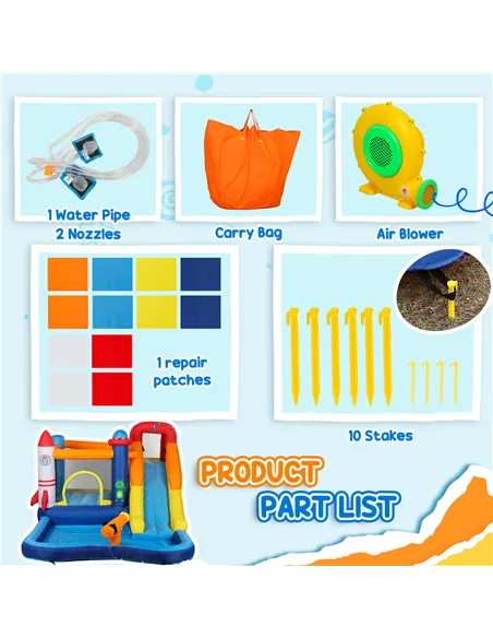 AIYAPLAY 5 in 1 Bouncy Castle for Children with 550W Blower, Water Slide, Splash Pool, Jumping Area, Climbing Wall, Cannon