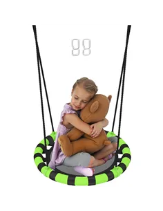 AIYAPLAY 60cm Diameter Kid Nest Swing Seat with Height Adjustable Ropes, for Outdoor, Indoor, Black/Green