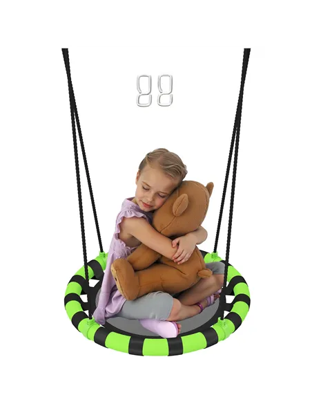 AIYAPLAY 60cm Diameter Kid Nest Swing Seat with Height Adjustable Ropes, for Outdoor, Indoor, Black/Green