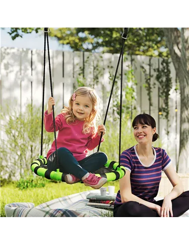 AIYAPLAY 60cm Diameter Kid Nest Swing Seat with Height Adjustable Ropes, for Outdoor, Indoor, Black/Green