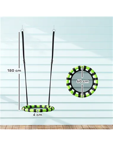 AIYAPLAY 60cm Diameter Kid Nest Swing Seat with Height Adjustable Ropes, for Outdoor, Indoor, Black/Green