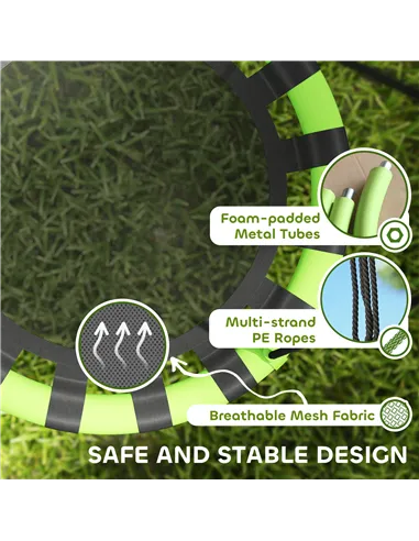 AIYAPLAY 60cm Diameter Kid Nest Swing Seat with Height Adjustable Ropes, for Outdoor, Indoor, Black/Green