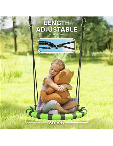 AIYAPLAY 60cm Diameter Kid Nest Swing Seat with Height Adjustable Ropes, for Outdoor, Indoor, Black/Green