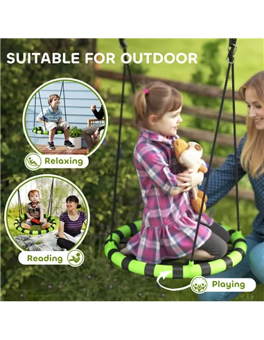 AIYAPLAY 60cm Diameter Kid Nest Swing Seat with Height Adjustable Ropes, for Outdoor, Indoor, Black/Green