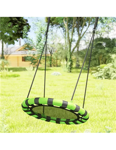 AIYAPLAY 60cm Diameter Kid Nest Swing Seat with Height Adjustable Ropes, for Outdoor, Indoor, Black/Green