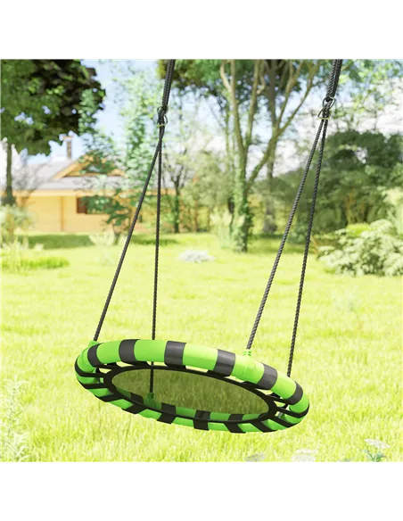 AIYAPLAY 60cm Diameter Kid Nest Swing Seat with Height Adjustable Ropes, for Outdoor, Indoor, Black/Green