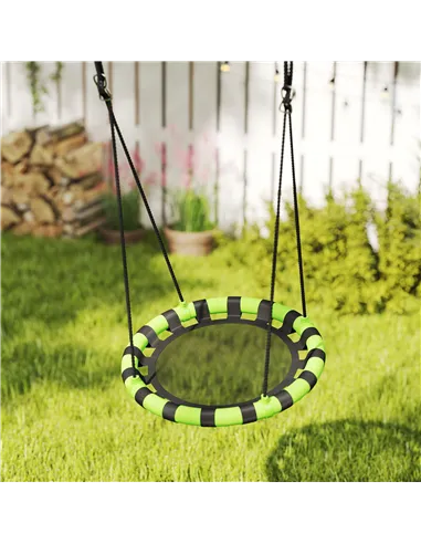 AIYAPLAY 60cm Diameter Kid Nest Swing Seat with Height Adjustable Ropes, for Outdoor, Indoor, Black/Green