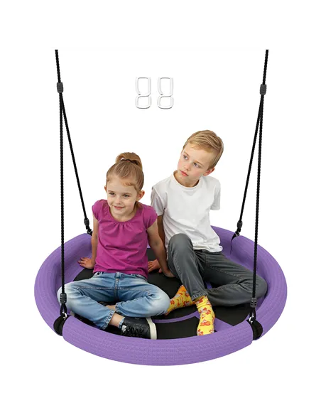 AIYAPLAY 100cm Diameter Nest Seat for Kids with Height Adjustable Hanging Ropes for Outdoor, Playground, Garden, Purple