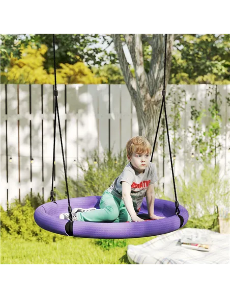 AIYAPLAY 100cm Diameter Nest Seat for Kids with Height Adjustable Hanging Ropes for Outdoor, Playground, Garden, Purple