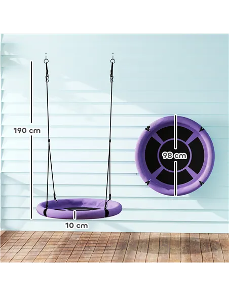 AIYAPLAY 100cm Diameter Nest Seat for Kids with Height Adjustable Hanging Ropes for Outdoor, Playground, Garden, Purple