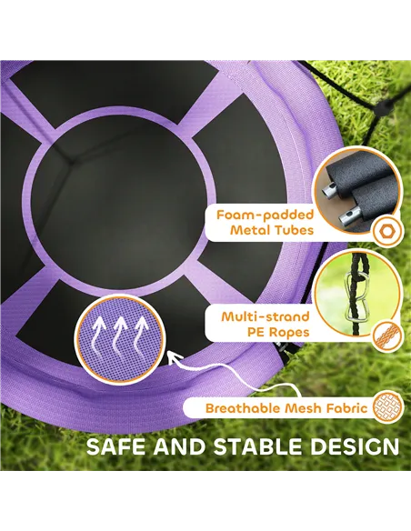 AIYAPLAY 100cm Diameter Nest Seat for Kids with Height Adjustable Hanging Ropes for Outdoor, Playground, Garden, Purple