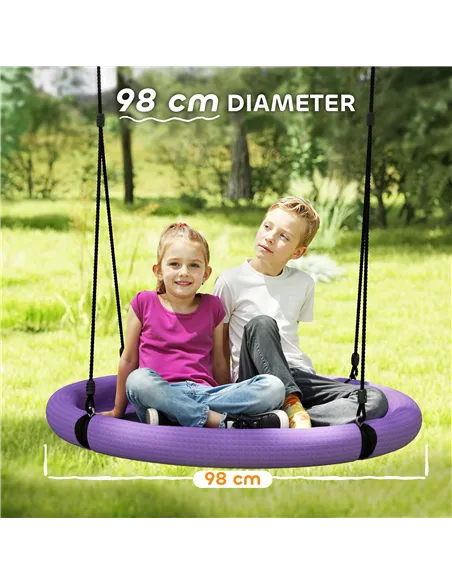 AIYAPLAY 100cm Diameter Nest Seat for Kids with Height Adjustable Hanging Ropes for Outdoor, Playground, Garden, Purple