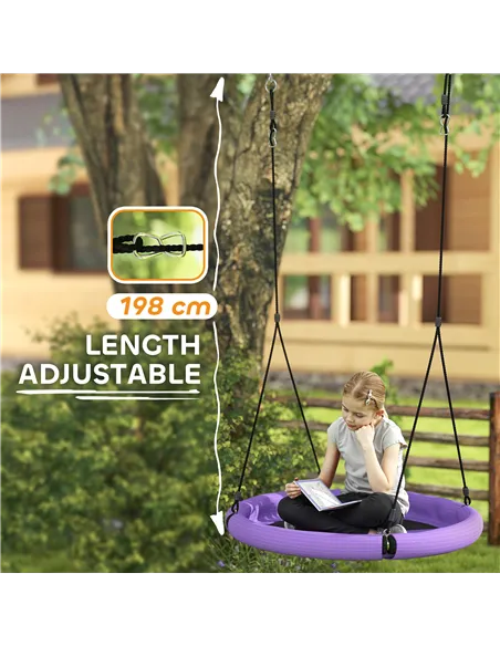 AIYAPLAY 100cm Diameter Nest Seat for Kids with Height Adjustable Hanging Ropes for Outdoor, Playground, Garden, Purple