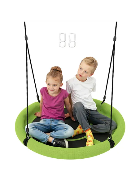 AIYAPLAY 100cm Diameter Nest Seat for Kids with Height Adjustable Hanging Ropes for Outdoor, Playground, Garden, Green