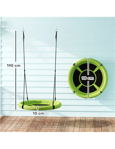 AIYAPLAY 100cm Diameter Nest Seat for Kids with Height Adjustable Hanging Ropes for Outdoor, Playground, Garden, Green