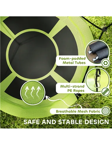 AIYAPLAY 100cm Diameter Nest Seat for Kids with Height Adjustable Hanging Ropes for Outdoor, Playground, Garden, Green