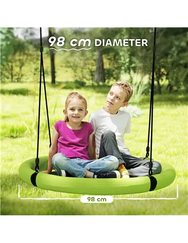 AIYAPLAY 100cm Diameter Nest Seat for Kids with Height Adjustable Hanging Ropes for Outdoor, Playground, Garden, Green