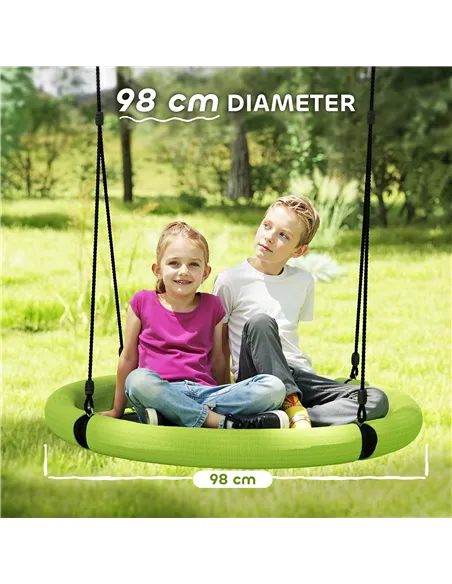 AIYAPLAY 100cm Diameter Nest Seat for Kids with Height Adjustable Hanging Ropes for Outdoor, Playground, Garden, Green