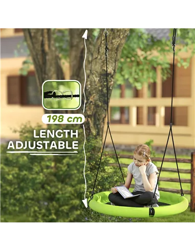 AIYAPLAY 100cm Diameter Nest Seat for Kids with Height Adjustable Hanging Ropes for Outdoor, Playground, Garden, Green