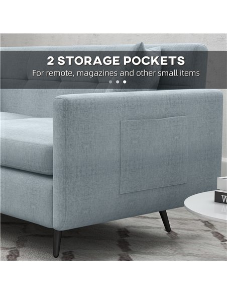 HOMCOM 165cm 3 Seater Sofa for Living Room, Modern Fabric Couch, Tufted Small Couch Sofa Settee with Steel Legs and 2 Storage Po