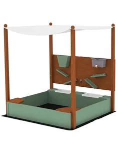 AIYAPLAY Wood Sandpit with Canopy, Storage Bins, Funnel, Liner, Chutes, Bucket with Tap, 116 x 112.5 x 128 cm, Green