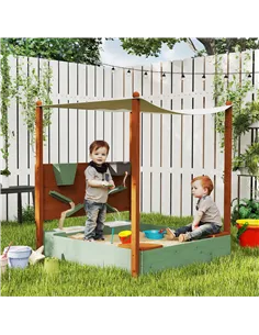 AIYAPLAY Wood Sandpit with Canopy, Storage Bins, Funnel, Liner, Chutes, Bucket with Tap, 116 x 112.5 x 128 cm, Green 2