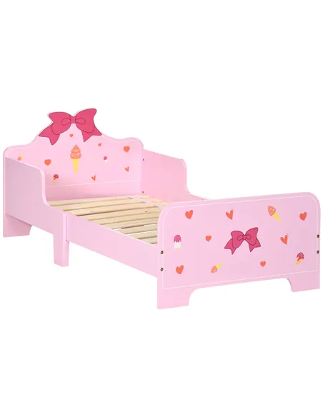ZONEKIZ Princess-Themed Kids Toddler Bed w/ Cute Patterns, Safety Rails, for Ages 3-6 Years - Pink