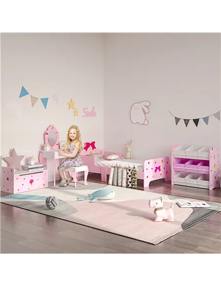 ZONEKIZ Princess-Themed Kids Toddler Bed w/ Cute Patterns, Safety Rails, for Ages 3-6 Years - Pink