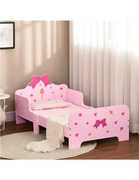 ZONEKIZ Princess-Themed Kids Toddler Bed w/ Cute Patterns, Safety Rails, for Ages 3-6 Years - Pink