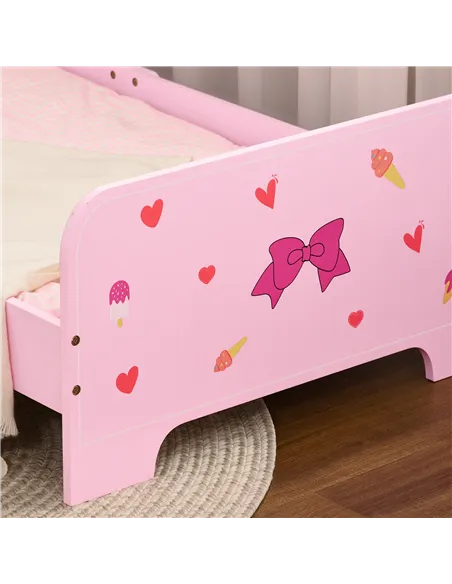 ZONEKIZ Princess-Themed Kids Toddler Bed w/ Cute Patterns, Safety Rails, for Ages 3-6 Years - Pink