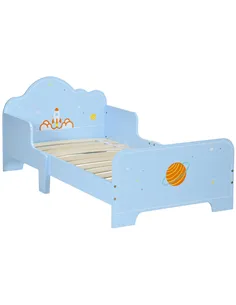 ZONEKIZ Space Themed Toddler Bed, Kids Bedroom Furniture, with Safety Rails - Blue