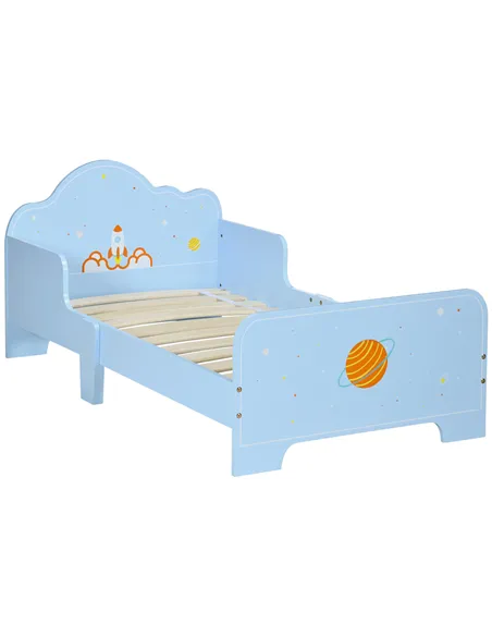 ZONEKIZ Space Themed Toddler Bed, Kids Bedroom Furniture, with Safety Rails - Blue