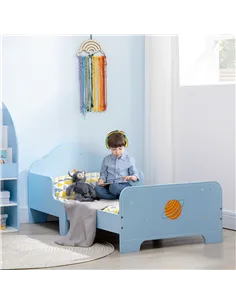 ZONEKIZ Space Themed Toddler Bed, Kids Bedroom Furniture, with Safety Rails - Blue 2