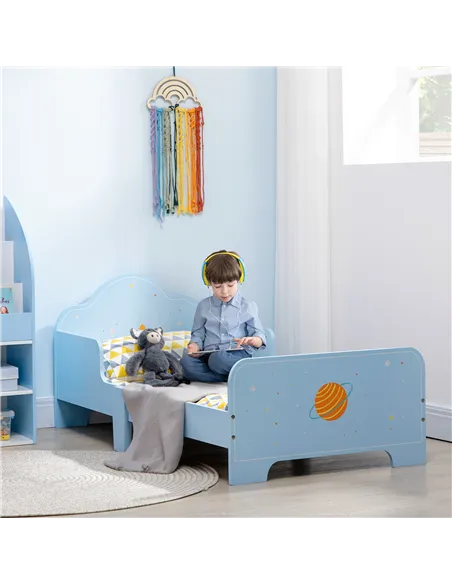ZONEKIZ Space Themed Toddler Bed, Kids Bedroom Furniture, with Safety Rails - Blue