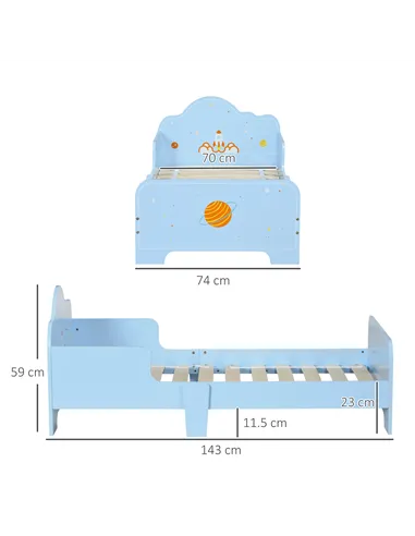 ZONEKIZ Space Themed Toddler Bed, Kids Bedroom Furniture, with Safety Rails - Blue