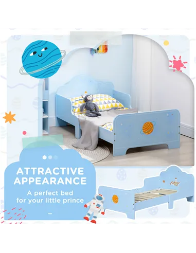 ZONEKIZ Space Themed Toddler Bed, Kids Bedroom Furniture, with Safety Rails - Blue