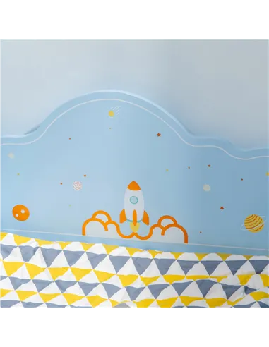 ZONEKIZ Space Themed Toddler Bed, Kids Bedroom Furniture, with Safety Rails - Blue
