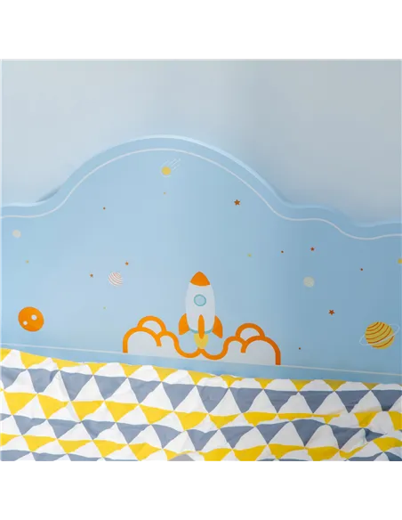 ZONEKIZ Space Themed Toddler Bed, Kids Bedroom Furniture, with Safety Rails - Blue