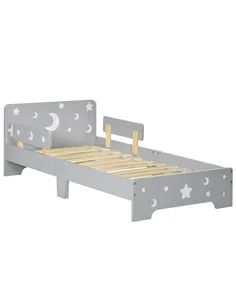 ZONEKIZ Kids Toddler Bed, with Star and Moon Patterns, Side Rails, for Ages 3-6 Years - Grey