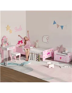 ZONEKIZ 4PCs Kids Bedroom Furniture Set with Bed, Toy Box Bench, Dressing Table and Stool, Princess Themed, for 3-6 Years Old, P 2