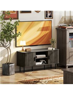 HOMCOM TV Stand Cabinet for TVs up to 55 Inches, TV Unit with Storage Shelves and Cupboard for Living Room, Grey 2