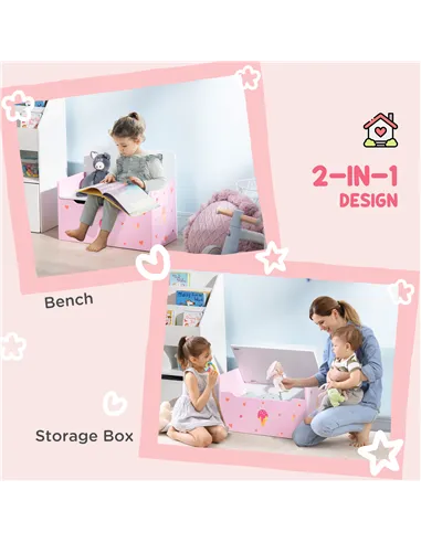 ZONEKIZ 4PCs Kids Bedroom Furniture Set with Bed, Toy Box Bench, Dressing Table and Stool, Princess Themed, for 3-6 Years Old, P