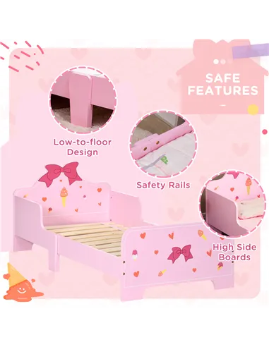 ZONEKIZ 4PCs Kids Bedroom Furniture Set with Bed, Toy Box Bench, Dressing Table and Stool, Princess Themed, for 3-6 Years Old, P